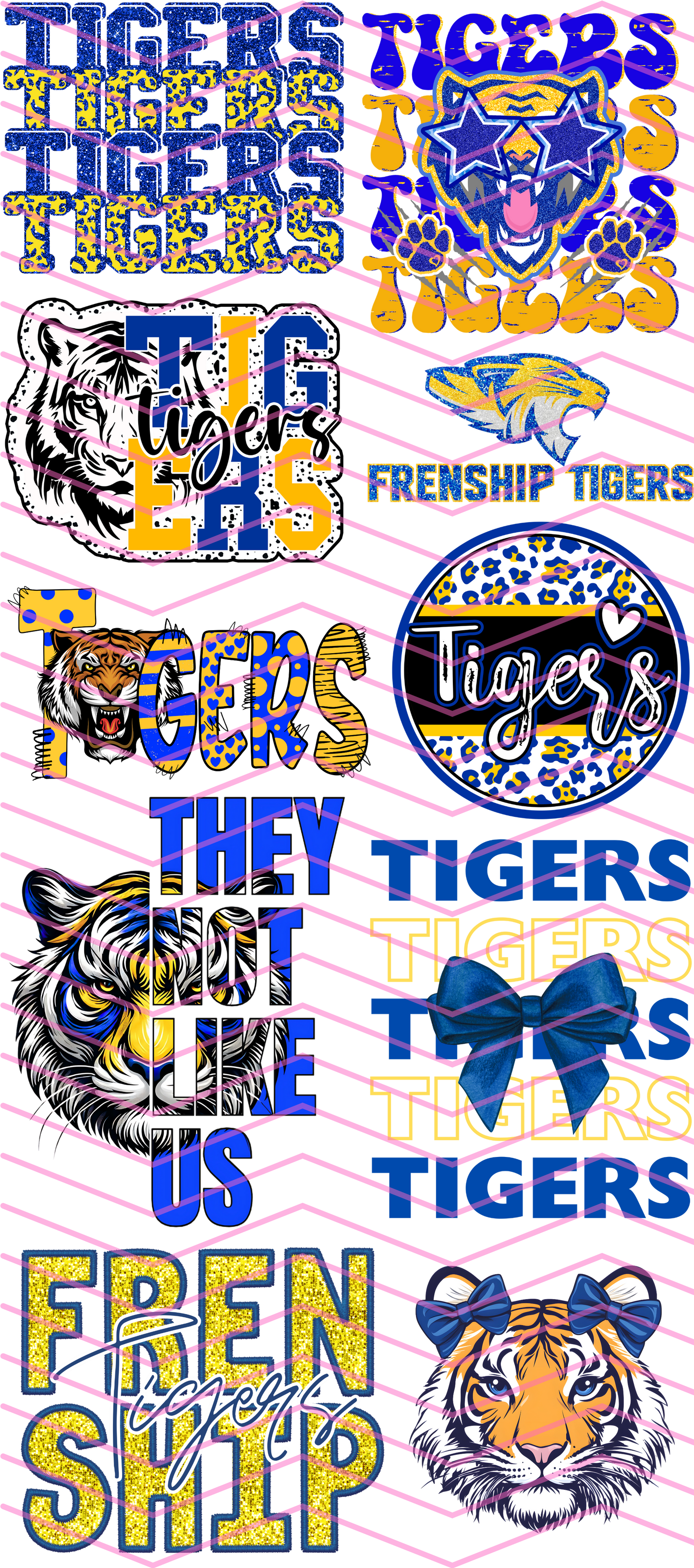 Blue and Yellow Tigers Premade Gang Sheet